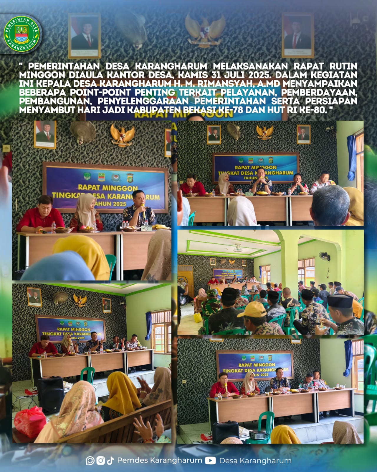 Desa Karangharum Gelar Rapat Minggon, Matangkan Persiapan Hari Jadi Kabupaten Bekasi ke-78 dan HUT RI ke-80