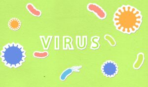 Gambar ilustrasi penyakit virus yang sedang melanda masyarakat dengan gejala dan penyebaran yang cepat serta informasi tentang pencegahan dan pengobatan