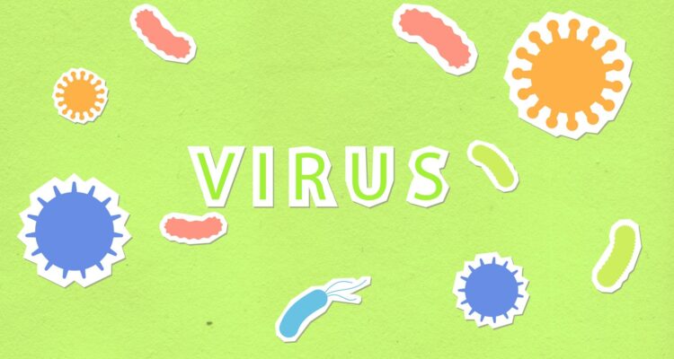 Gambar ilustrasi penyakit virus yang sedang melanda masyarakat dengan gejala dan penyebaran yang cepat serta informasi tentang pencegahan dan pengobatan