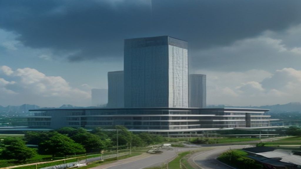 Pemandangan Kota Bekasi dari ketinggian dengan gedung-gedung modern dan kawasan industri di kejauhan